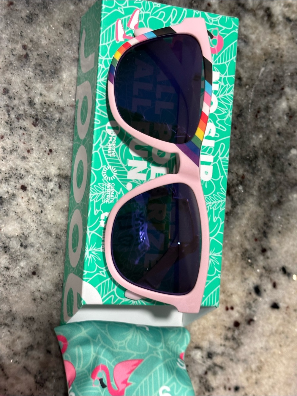 Womenโs Pink Sunglasses with Rainbow Trim - UV Protective Lenses
